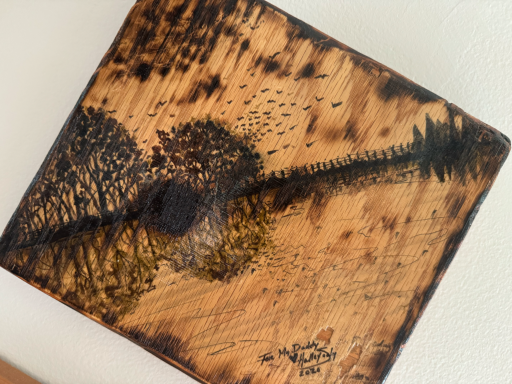 SOLD wood burning landscape guitar scene