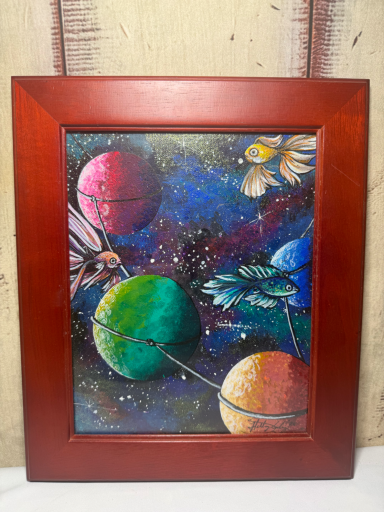 AVAILABLE: 11"X13" $185 surreal pshychedelic space fish