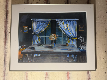 AVAILABLE 24"x30" with frame $385 My take on Simon and Garfunkel's lyrics to "The dangling conversation"